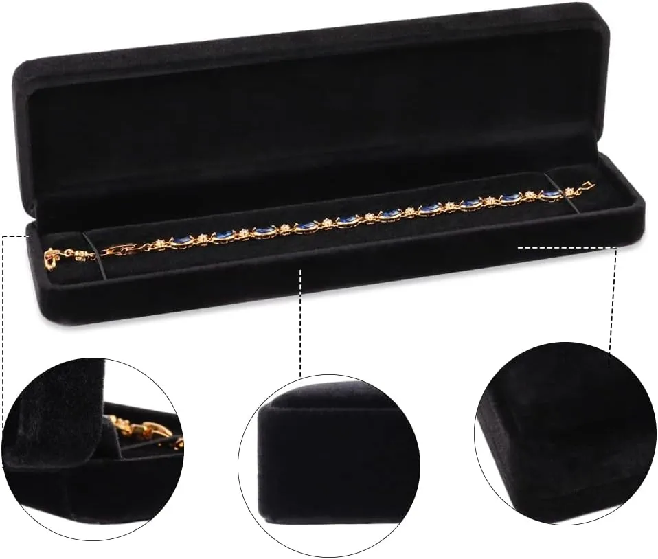 iSuperb Set of 2 Velvet Necklace Box Long Bracelet Box Display Chain Jewelry Box Case 8.7x1.6x2inch for Necklace Storage Gift Box