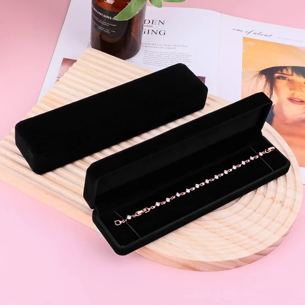 iSuperb Set of 2 Velvet Necklace Box Long Bracelet Box Display Chain Jewelry Box Case 8.7x1.6x2inch for Necklace Storage Gift Box