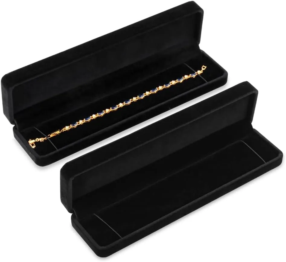 iSuperb Set of 2 Velvet Necklace Box Long Bracelet Box Display Chain Jewelry Box Case 8.7x1.6x2inch for Necklace Storage Gift Box