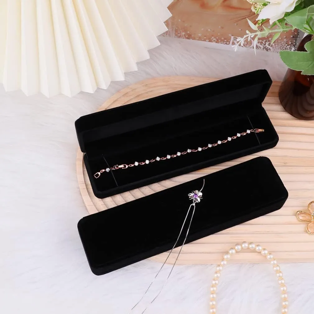 iSuperb Set of 2 Velvet Necklace Box Long Bracelet Box Display Chain Jewelry Box Case 8.7x1.6x2inch for Necklace Storage Gift Box