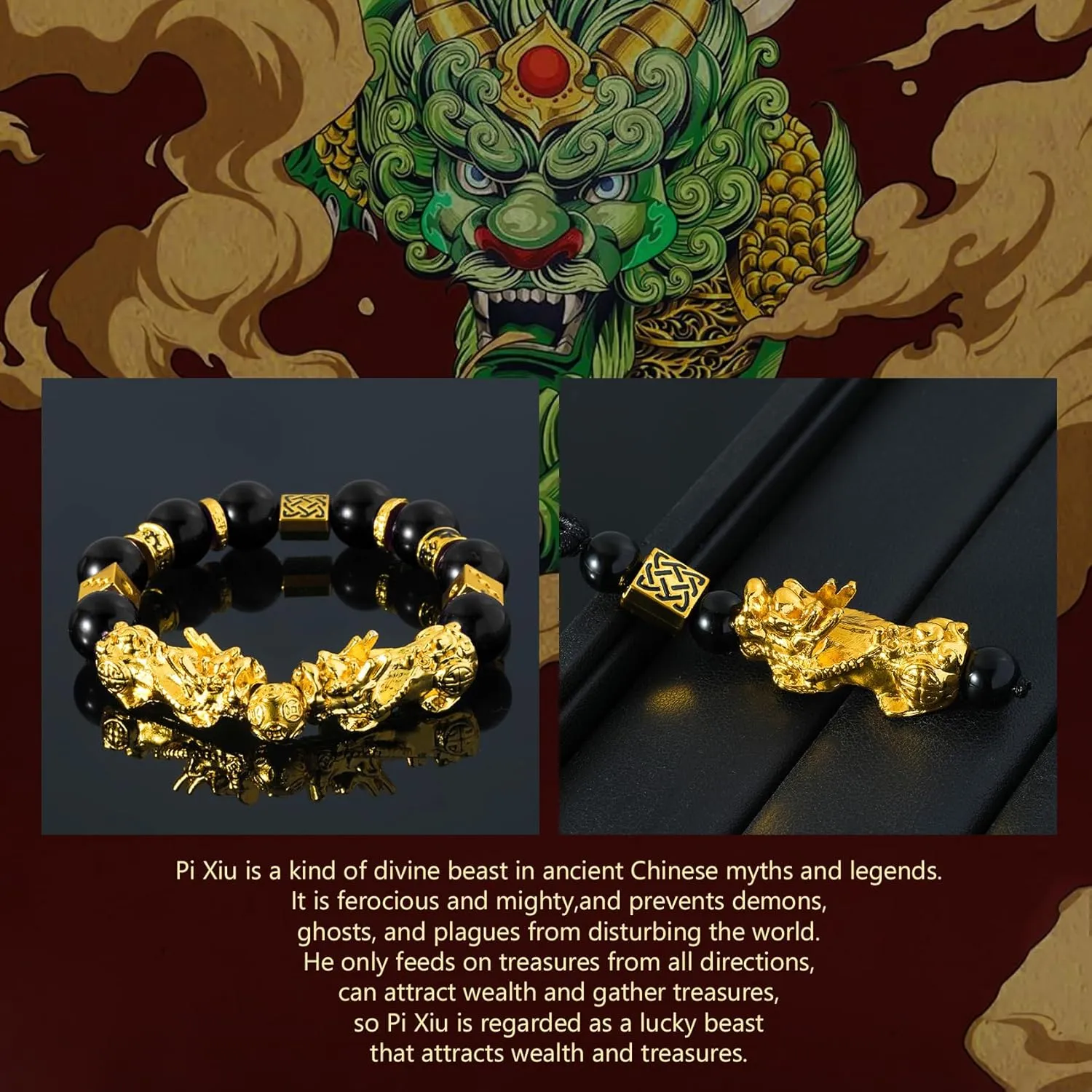 Jardme Feng Shui Bracelet- 12mm Natural Gemstone Good Luck Bracelet Necklace SetChristmas Birthday Gifts for Women Men, Money Wealth Success Bracelet Pi Xiu Bracelet