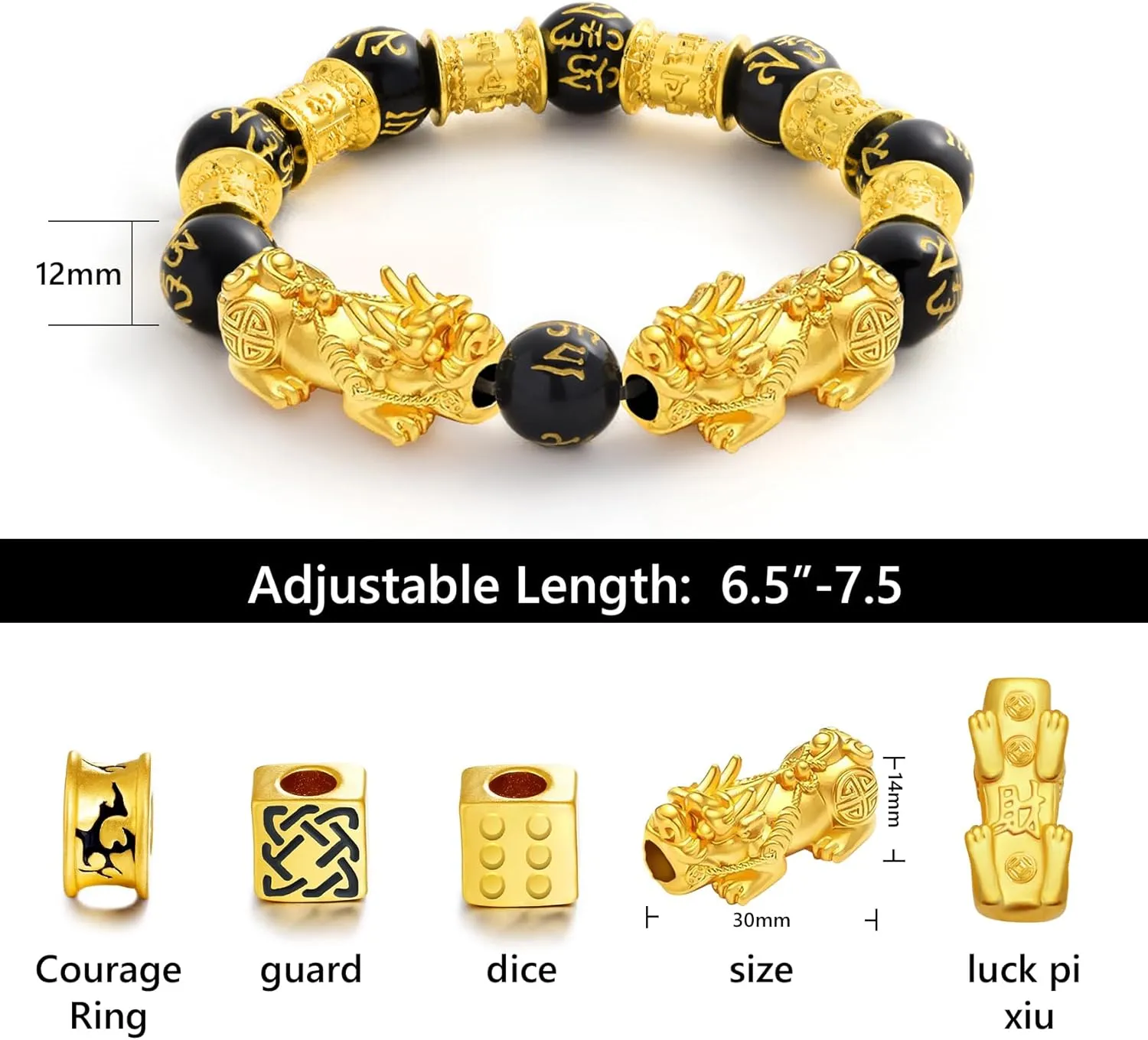 Jardme Feng Shui Bracelet- 12mm Natural Gemstone Good Luck Bracelet Necklace SetChristmas Birthday Gifts for Women Men, Money Wealth Success Bracelet Pi Xiu Bracelet