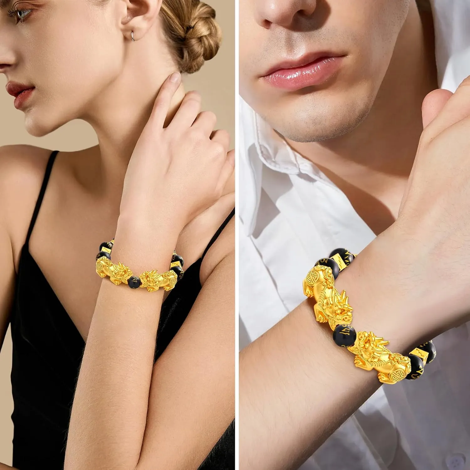 Jardme Feng Shui Bracelet- 12mm Natural Gemstone Good Luck Bracelet Necklace SetChristmas Birthday Gifts for Women Men, Money Wealth Success Bracelet Pi Xiu Bracelet