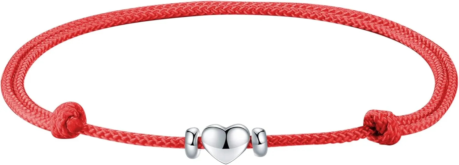 J.Endar Anklet Heart Waterproof Boho Jewellery Handmade String 925 Sterling Silver Summer Beach Anklets for Women Ladies Love Friendship Braided Jewelry