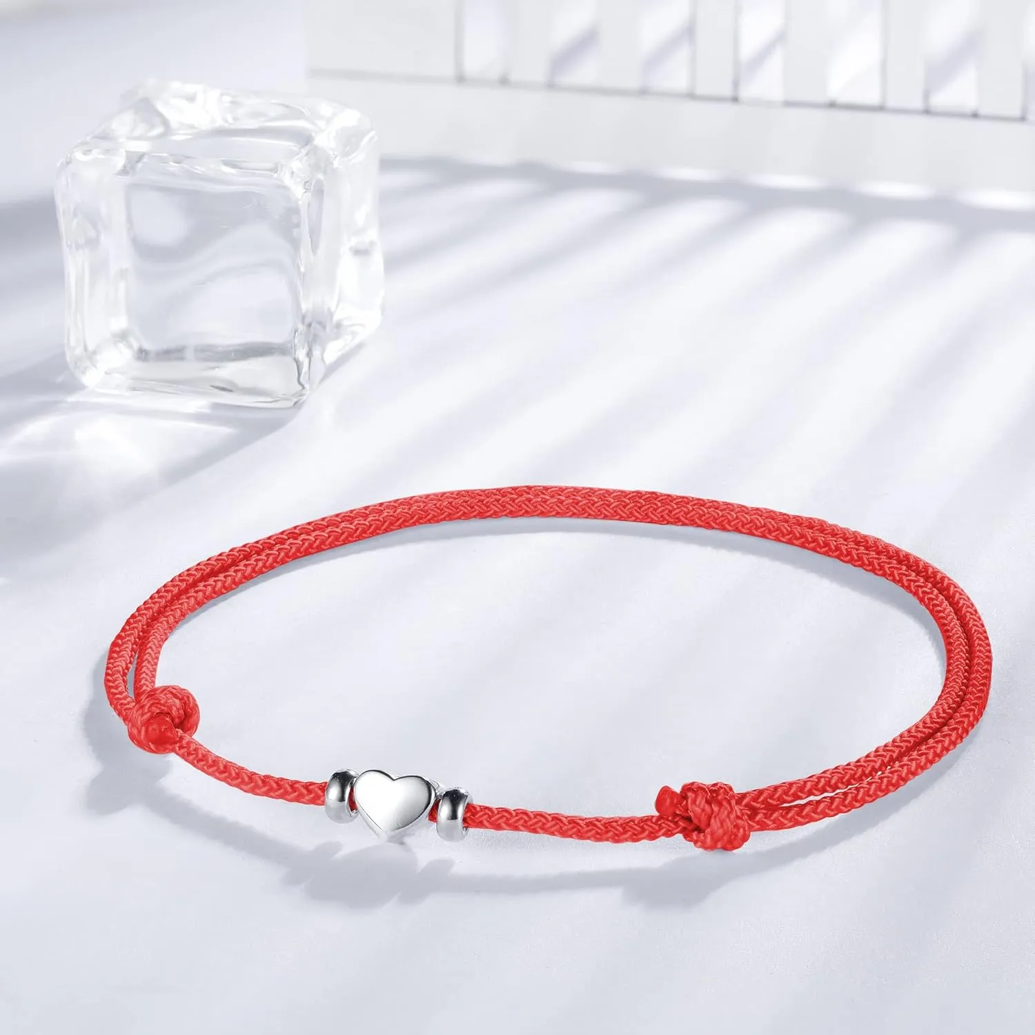 J.Endar Anklet Heart Waterproof Boho Jewellery Handmade String 925 Sterling Silver Summer Beach Anklets for Women Ladies Love Friendship Braided Jewelry