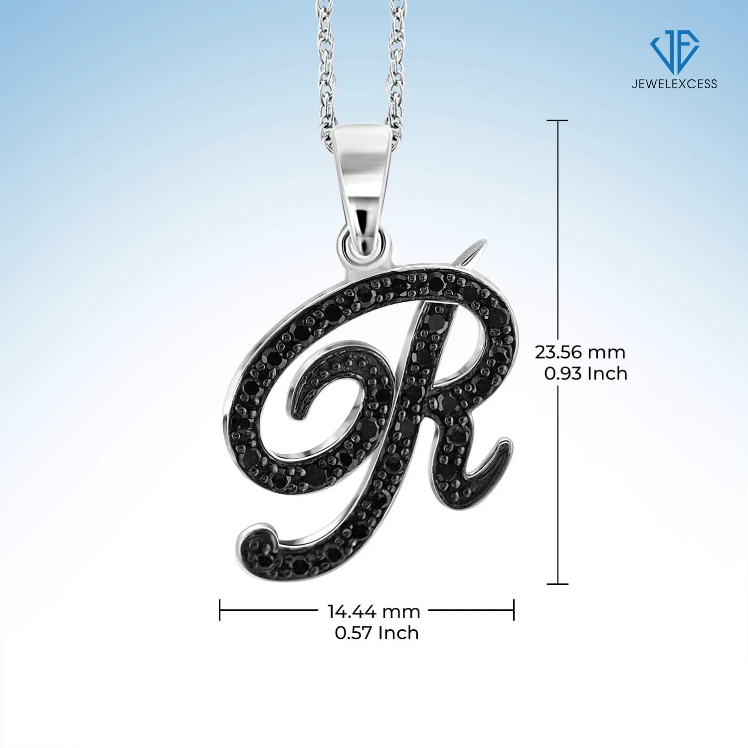 JEWELEXCESS 1/4 Carat Black Diamond Initial Letter Pendant Necklace for Women | .925 Sterling Silver A to Z Alphabet Monogram Necklaces for Girls, Cursive Script, Personalized Jewelry Gift for Her
