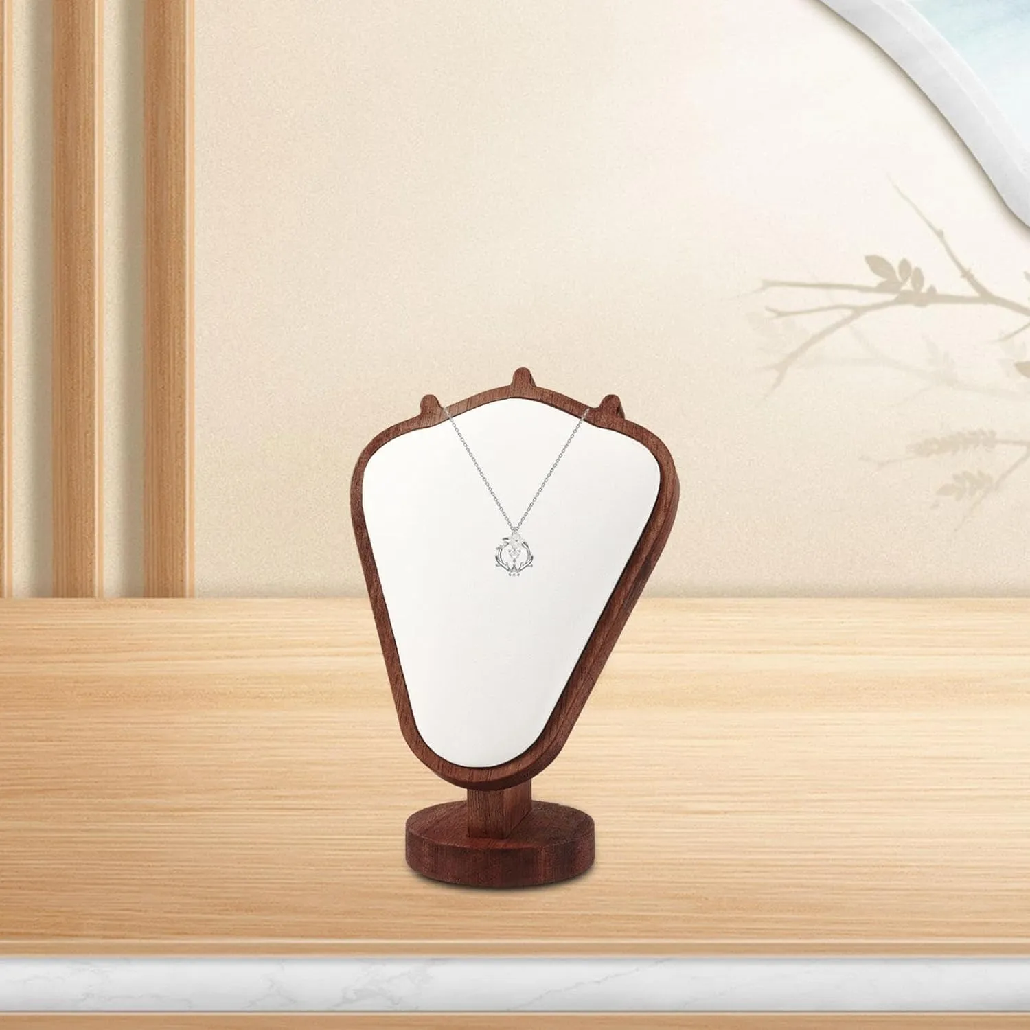 Jewelry Display Stand Walnut Necklace Bust Portrait Frame Counter Window Jewelry Display Props Jewelry Store Pendant Jewelry Racks Wall Mounted Jewelry Rack (WHITE)