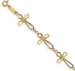 JewelryWeb 14k Yellow Gold Polished Spring-Ring Sparkle Cut Open Religious Faith Cross Bracelet 7.5 Inch 11mm Wide Link-Bracelet for Women