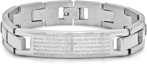 JewelryWeb Stainless Steel Mens Lords Prayer Religious Link Bracelet - for Men