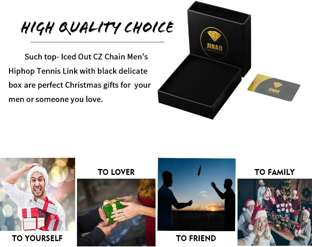 JINAO 10MM Tennis Chain Necklace 18k Gold Plated Iced out Jumbo Square Sparkling Cluster Cubic Zirconia Tennis Link Chains for Men Women