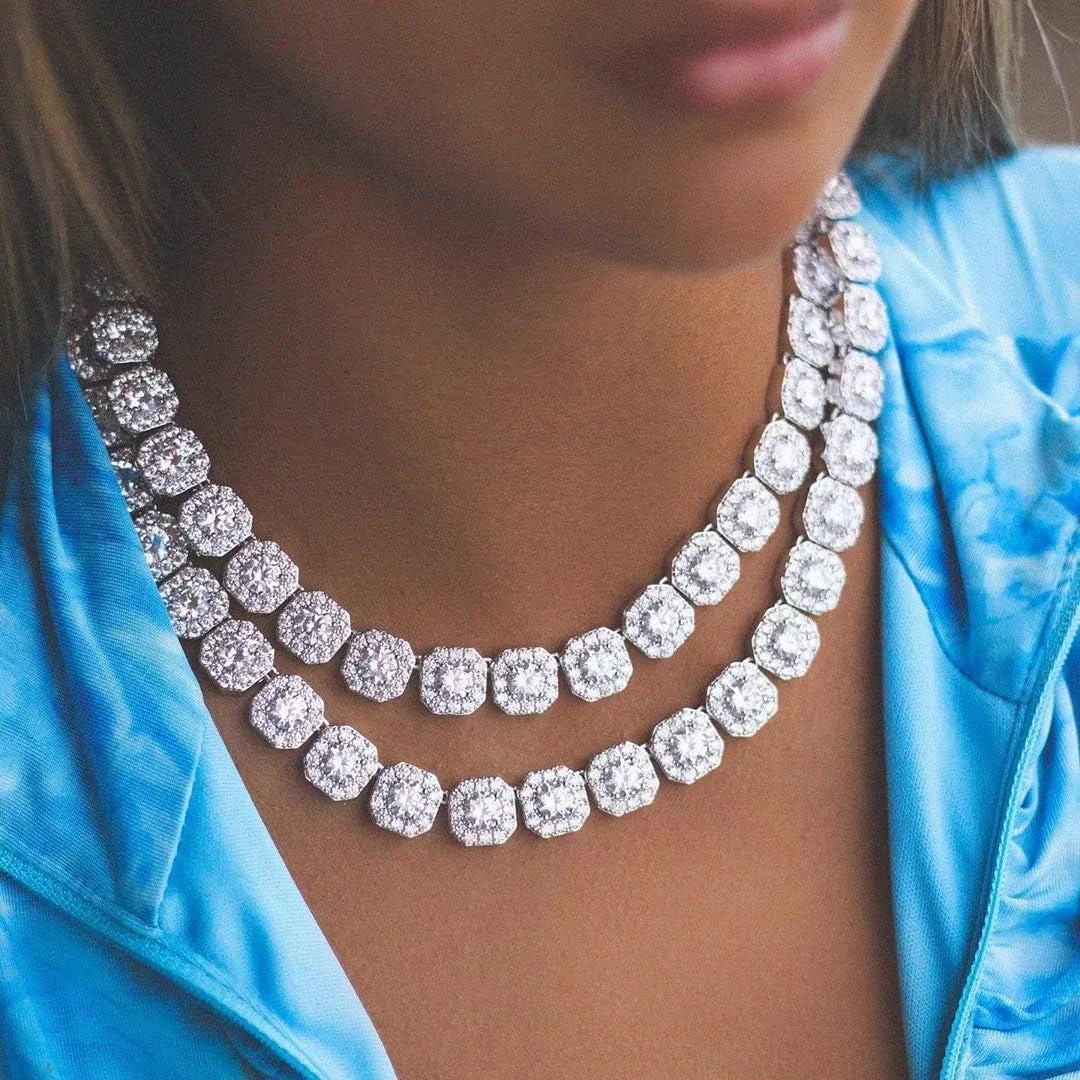 JINAO 10MM Tennis Chain Necklace 18k Gold Plated Iced out Jumbo Square Sparkling Cluster Cubic Zirconia Tennis Link Chains for Men Women