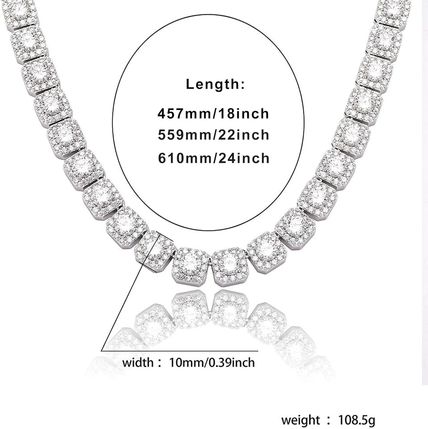 JINAO 10MM Tennis Chain Necklace 18k Gold Plated Iced out Jumbo Square Sparkling Cluster Cubic Zirconia Tennis Link Chains for Men Women
