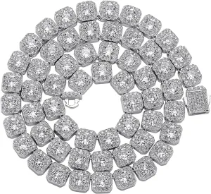 JINAO 10MM Tennis Chain Necklace 18k Gold Plated Iced out Jumbo Square Sparkling Cluster Cubic Zirconia Tennis Link Chains for Men Women