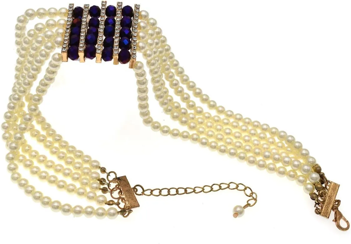 JNF Multi Strand Pearl Necklace for Women Bridal Wedding Pearl Statement Necklace Costume Pearls Necklaces for Ladies Party