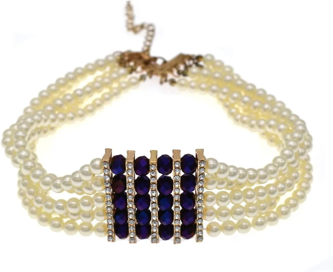 JNF Multi Strand Pearl Necklace for Women Bridal Wedding Pearl Statement Necklace Costume Pearls Necklaces for Ladies Party