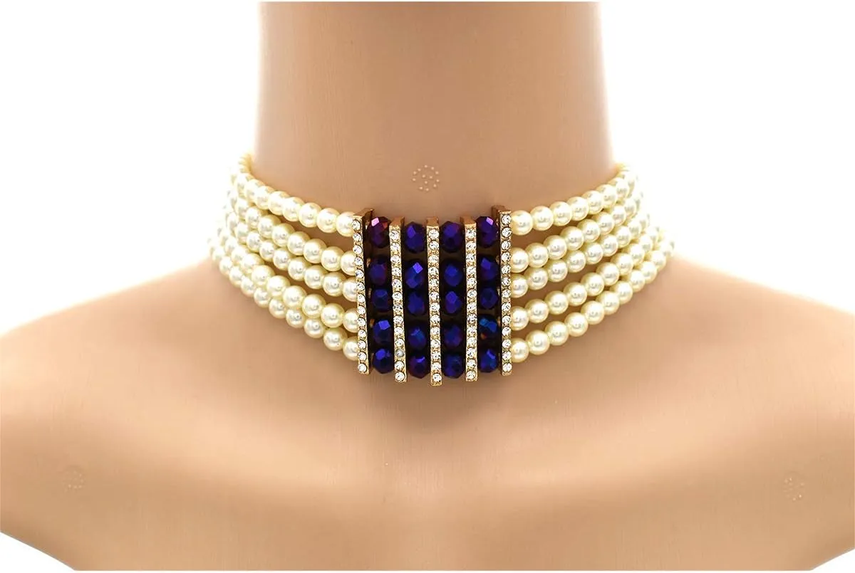 JNF Multi Strand Pearl Necklace for Women Bridal Wedding Pearl Statement Necklace Costume Pearls Necklaces for Ladies Party
