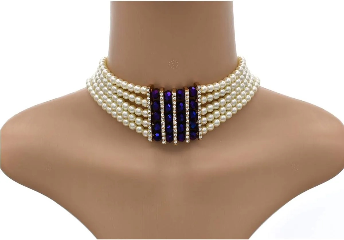 JNF Multi Strand Pearl Necklace for Women Bridal Wedding Pearl Statement Necklace Costume Pearls Necklaces for Ladies Party