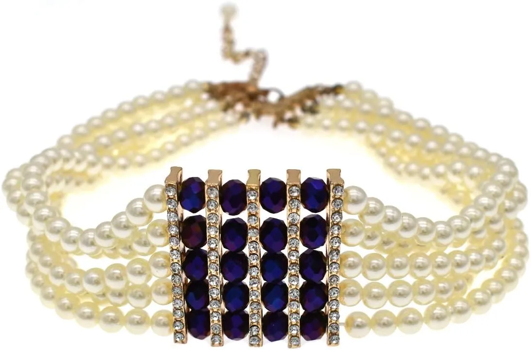 JNF Multi Strand Pearl Necklace for Women Bridal Wedding Pearl Statement Necklace Costume Pearls Necklaces for Ladies Party