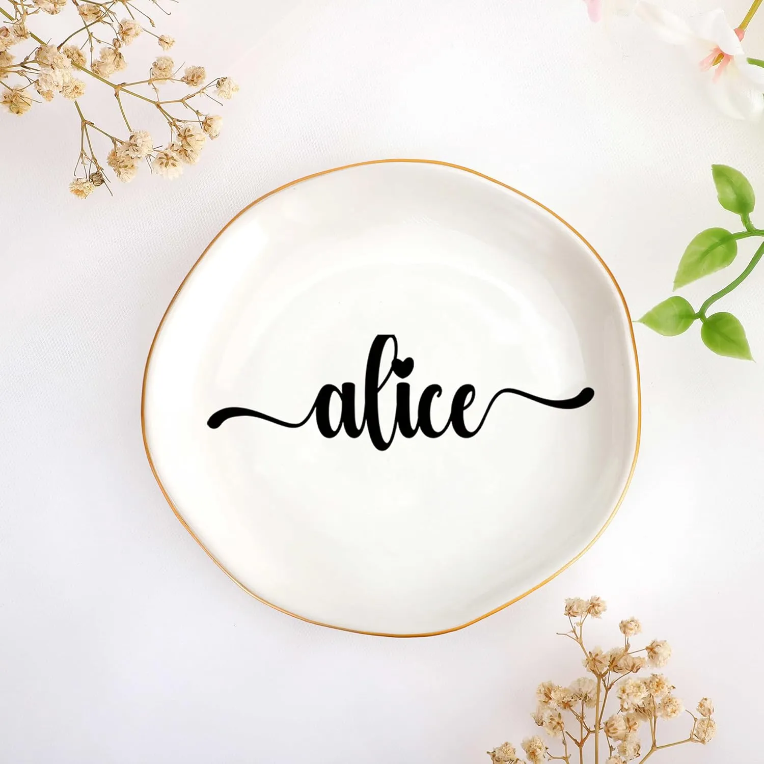 JoycuFF Alice Personalized Name Ceramic Jewelry Tray, Mothers Day Christmas Anniversary Engagement Birthday Gifts for Women Couples, Trinket Dish for Rings Earrings Necklaces Bracelets Keys