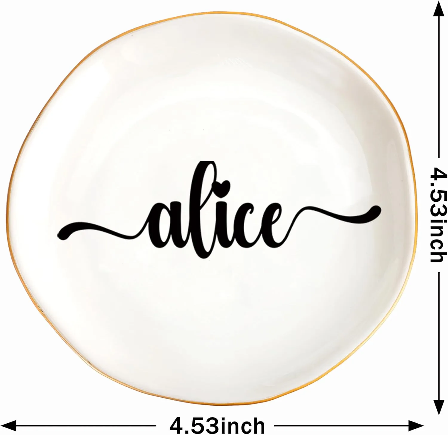 JoycuFF Alice Personalized Name Ceramic Jewelry Tray, Mothers Day Christmas Anniversary Engagement Birthday Gifts for Women Couples, Trinket Dish for Rings Earrings Necklaces Bracelets Keys