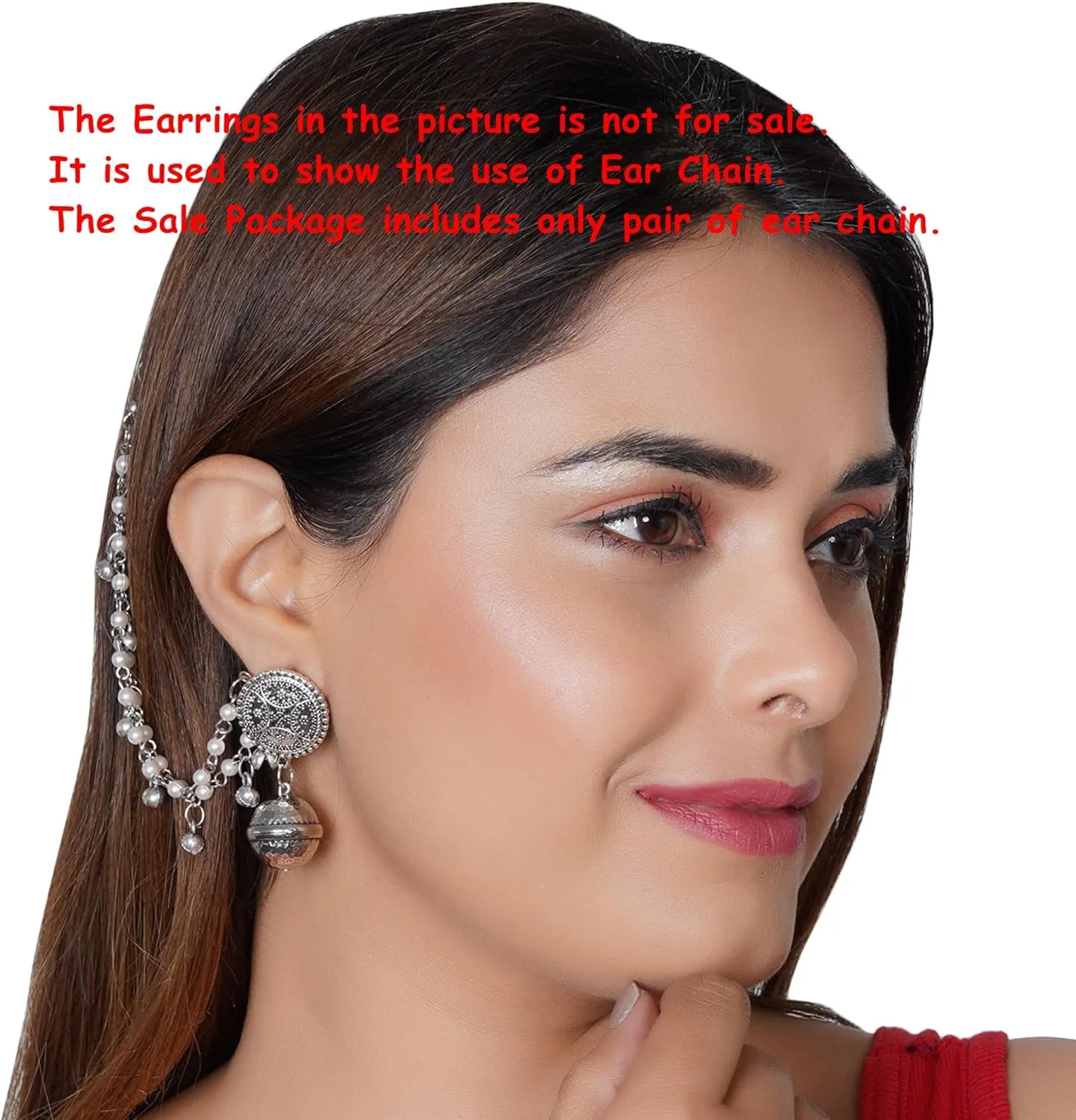 Jwellmart Indian Bollywood Oxidised Multiline Faux Pearl Ear Chains/Hair Chains for Earring Support Traditional Jewelry