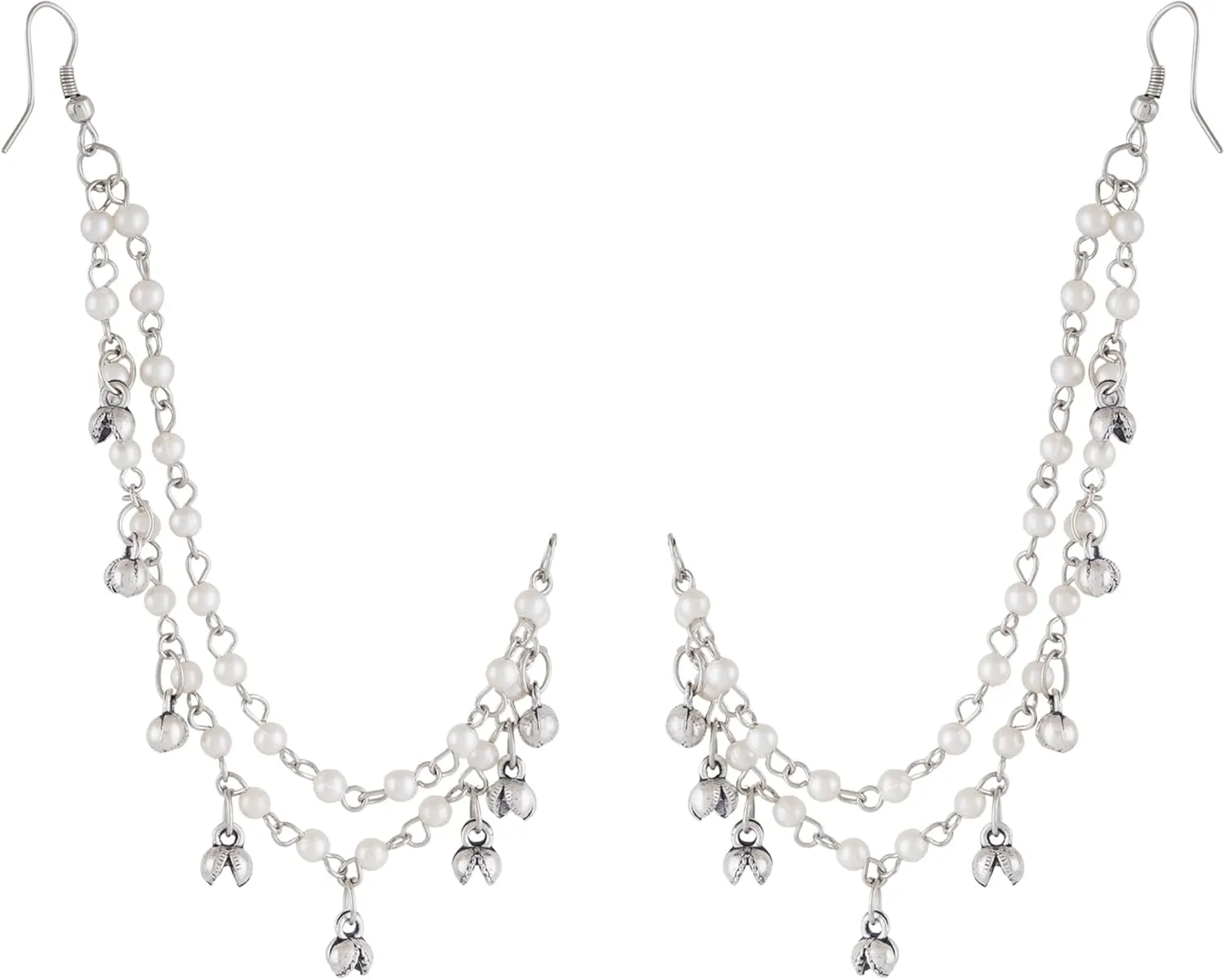 Jwellmart Indian Bollywood Oxidised Multiline Faux Pearl Ear Chains/Hair Chains for Earring Support Traditional Jewelry