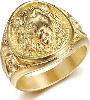 JWM Stainless Steel Lion Rings Golden Large Animal Rings for Men Women Adults, Cocktail Party Rings, Delicate Packaging