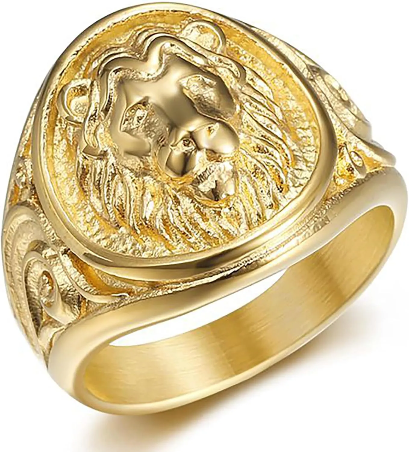 JWM Stainless Steel Lion Rings Golden Large Animal Rings for Men Women Adults, Cocktail Party Rings, Delicate Packaging
