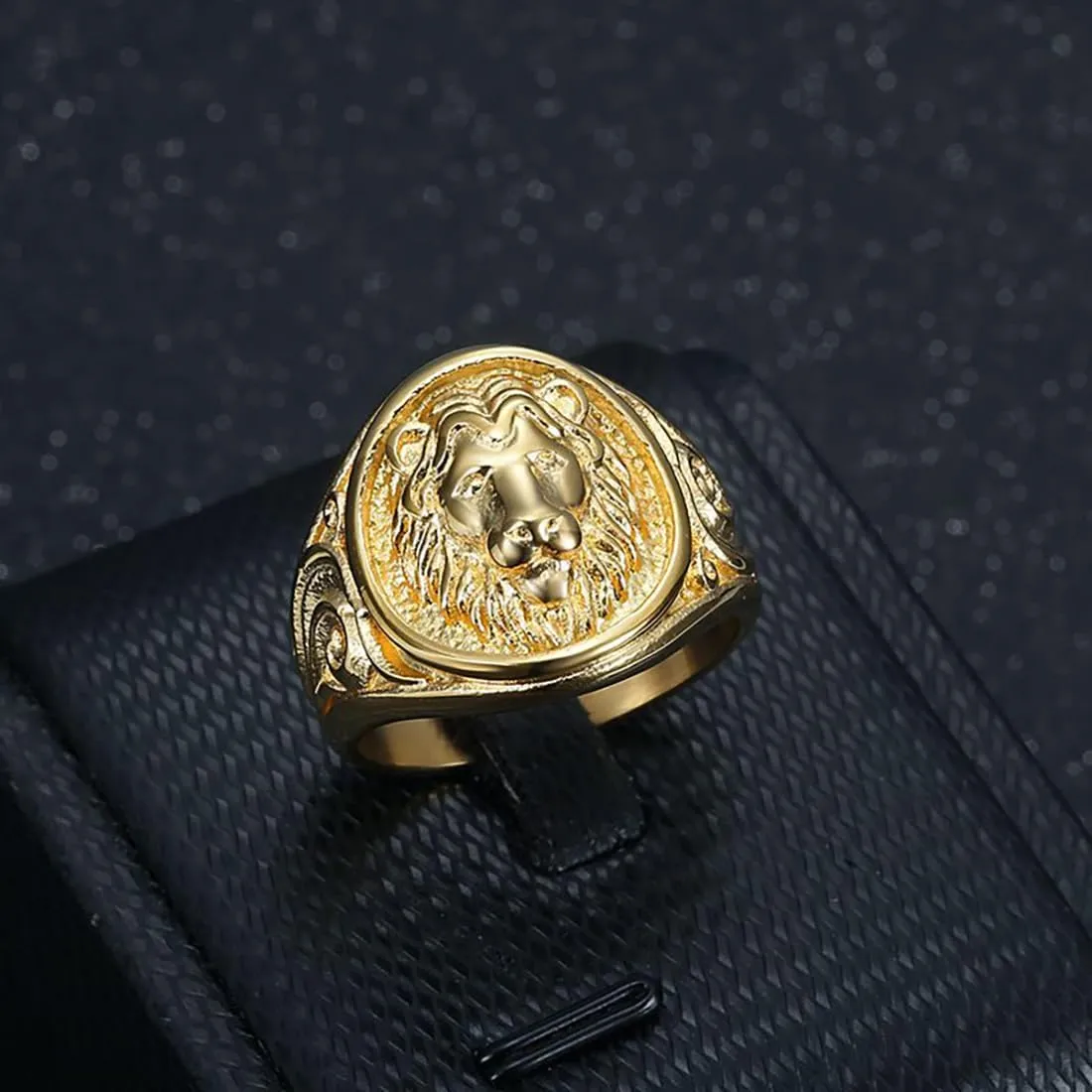 JWM Stainless Steel Lion Rings Golden Large Animal Rings for Men Women Adults, Cocktail Party Rings, Delicate Packaging