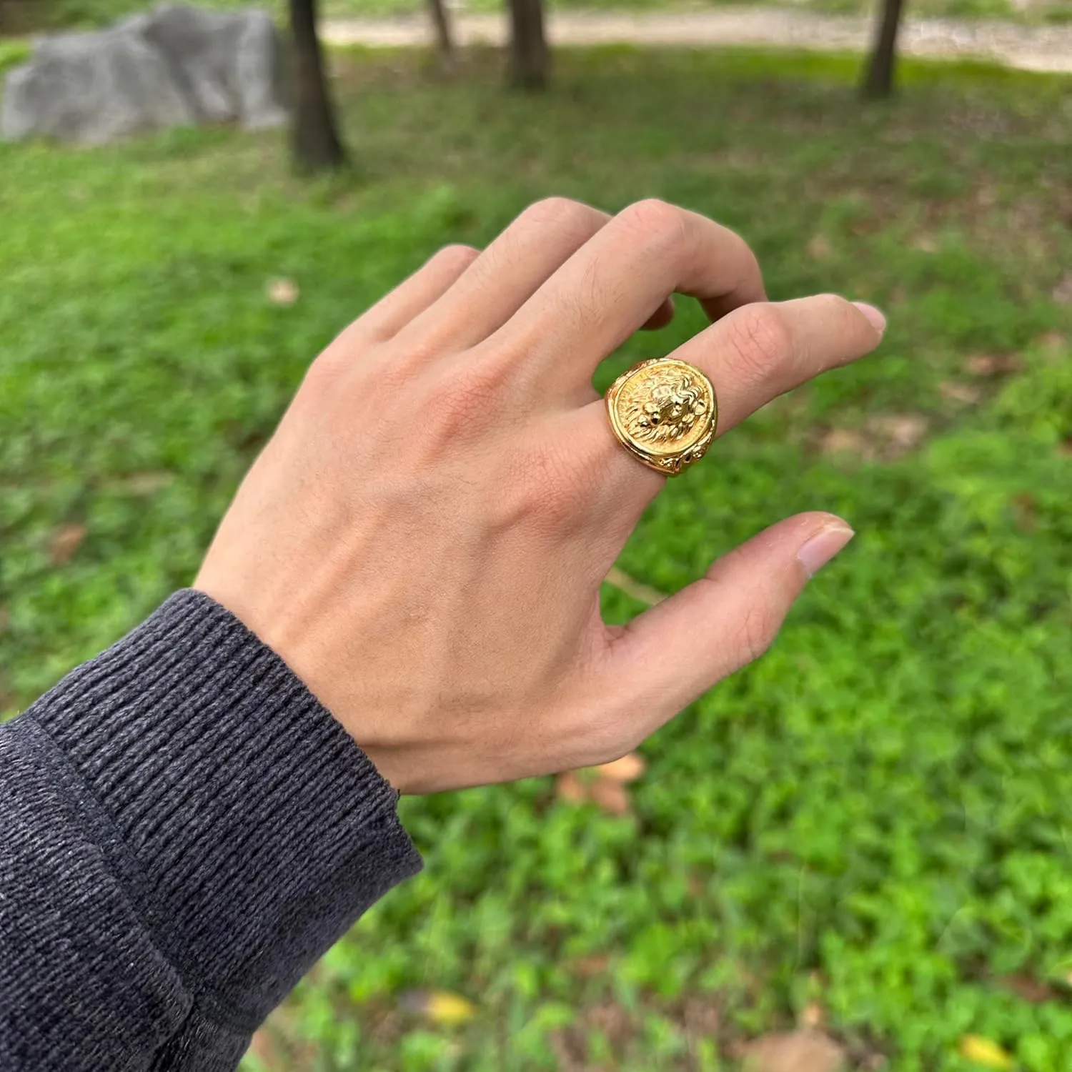 JWM Stainless Steel Lion Rings Golden Large Animal Rings for Men Women Adults, Cocktail Party Rings, Delicate Packaging