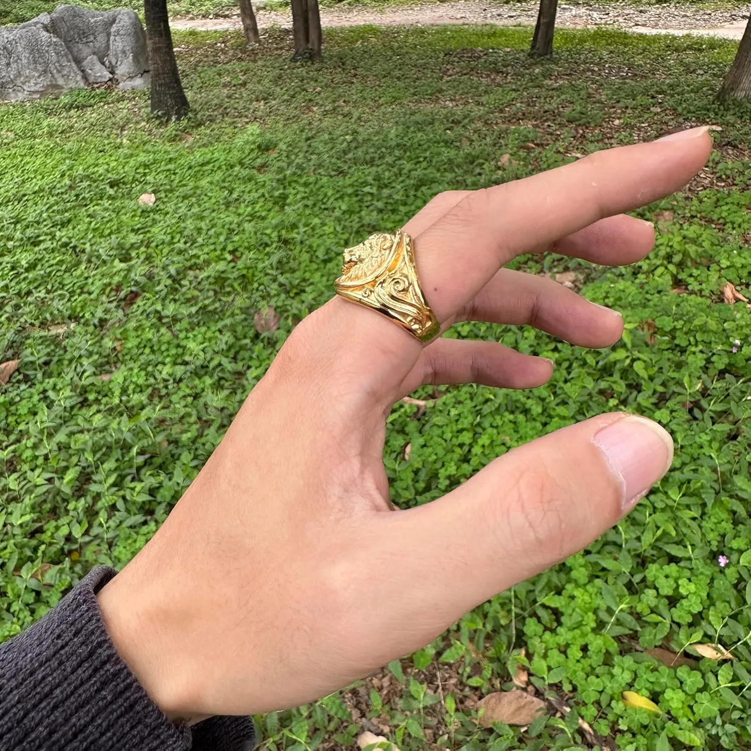 JWM Stainless Steel Lion Rings Golden Large Animal Rings for Men Women Adults, Cocktail Party Rings, Delicate Packaging