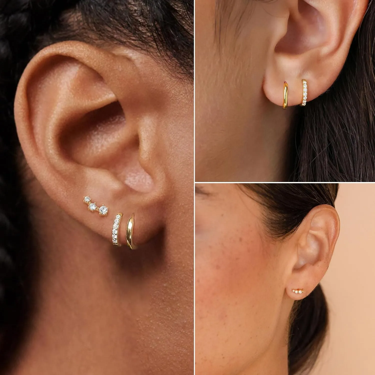 KAERUN 3 Pairs Gold Hoop Earrings for Women Trendy 14k Gold Plated Huggie Earrings 925 Sterling Silver Post Hypoallergenic Cartilage Hoop Earring Set for Multiple Piercing Gold Jewelry for Women Gifts