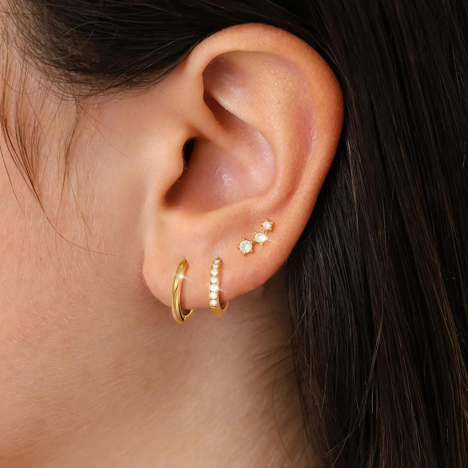 KAERUN 3 Pairs Gold Hoop Earrings for Women Trendy 14k Gold Plated Huggie Earrings 925 Sterling Silver Post Hypoallergenic Cartilage Hoop Earring Set for Multiple Piercing Gold Jewelry for Women Gifts