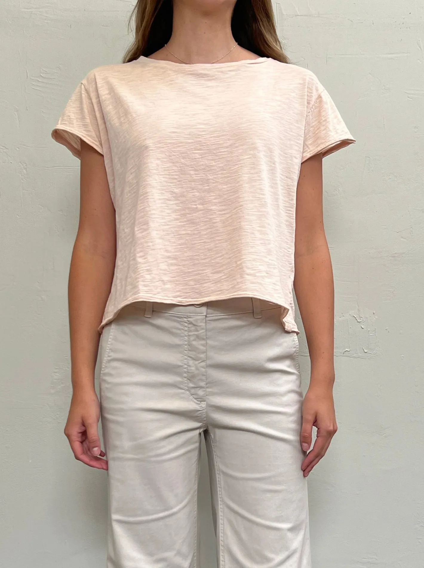 Kerri Boxy Crop Tee in Supima Slub - Blush