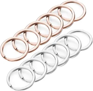Key Rings, 12 pcs Stainless Steel Key Ring for Keychains, 1inch Flat Split Keychain Ring for Car Keys Dog Ring Tag Lanyards Home School Office DIY, Silver - Rose Gold