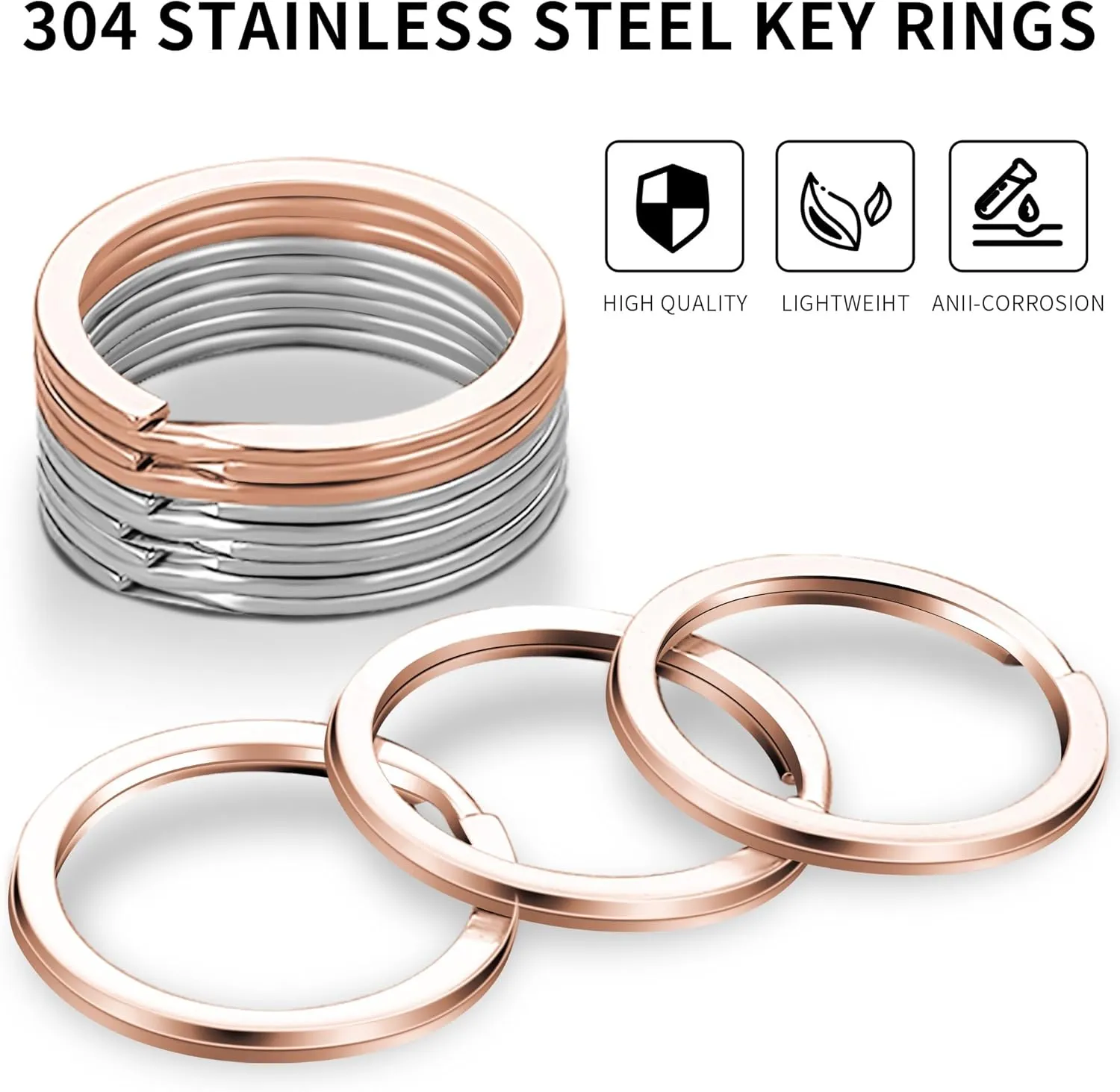 Key Rings, 12 pcs Stainless Steel Key Ring for Keychains, 1inch Flat Split Keychain Ring for Car Keys Dog Ring Tag Lanyards Home School Office DIY, Silver - Rose Gold