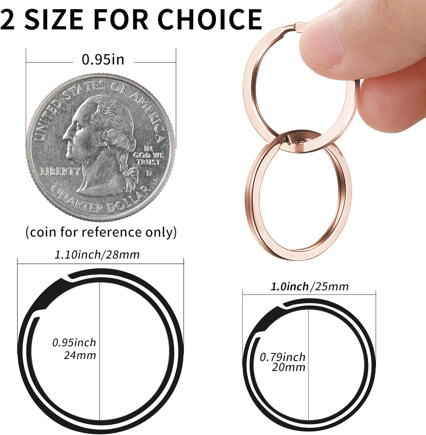 Key Rings, 12 pcs Stainless Steel Key Ring for Keychains, 1inch Flat Split Keychain Ring for Car Keys Dog Ring Tag Lanyards Home School Office DIY, Silver - Rose Gold