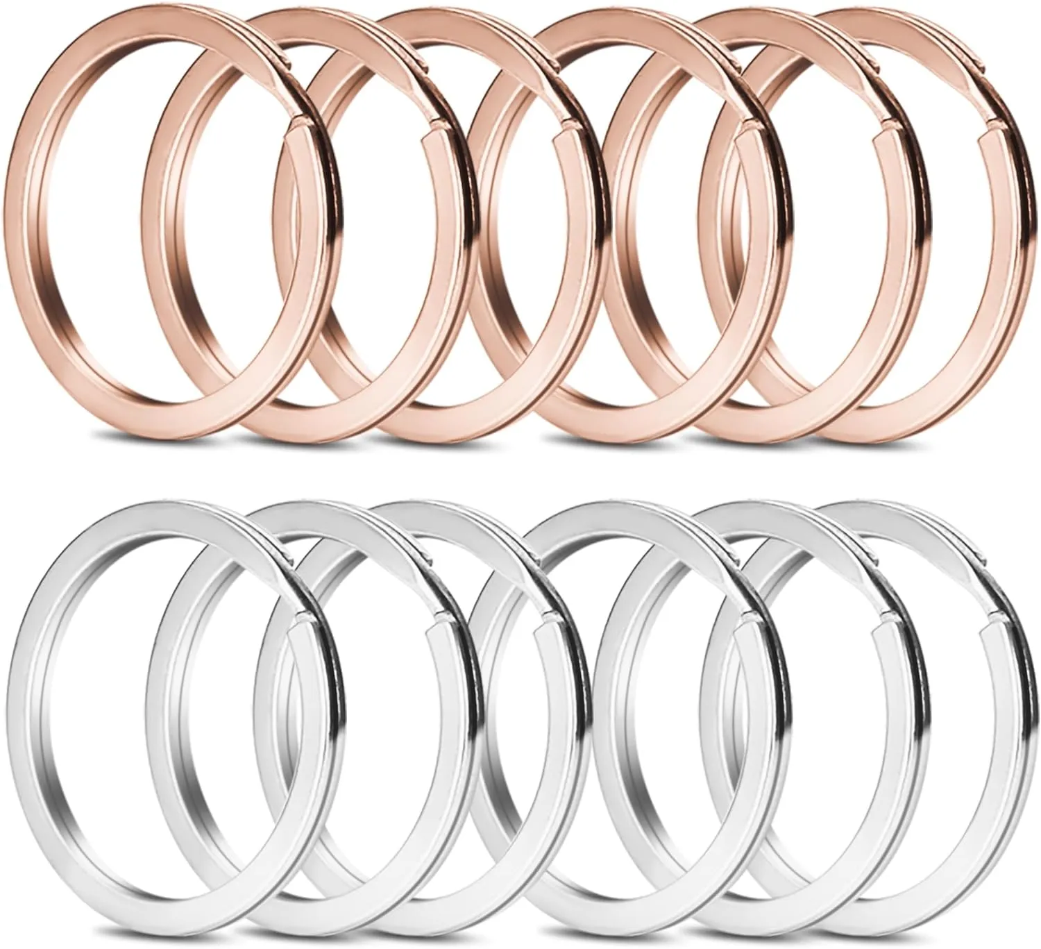 Key Rings, 12 pcs Stainless Steel Key Ring for Keychains, 1inch Flat Split Keychain Ring for Car Keys Dog Ring Tag Lanyards Home School Office DIY, Silver - Rose Gold