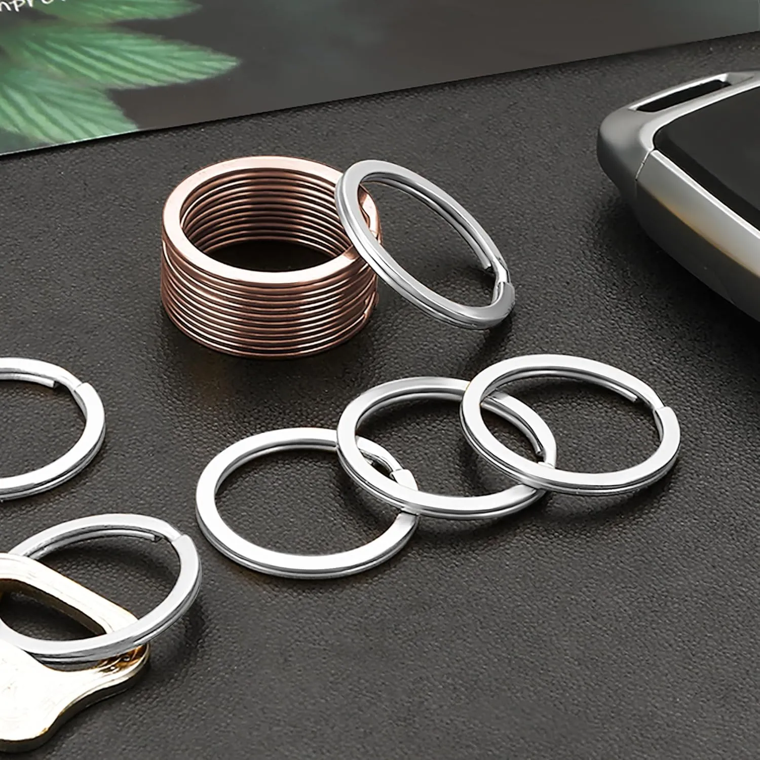 Key Rings, 12 pcs Stainless Steel Key Ring for Keychains, 1inch Flat Split Keychain Ring for Car Keys Dog Ring Tag Lanyards Home School Office DIY, Silver - Rose Gold