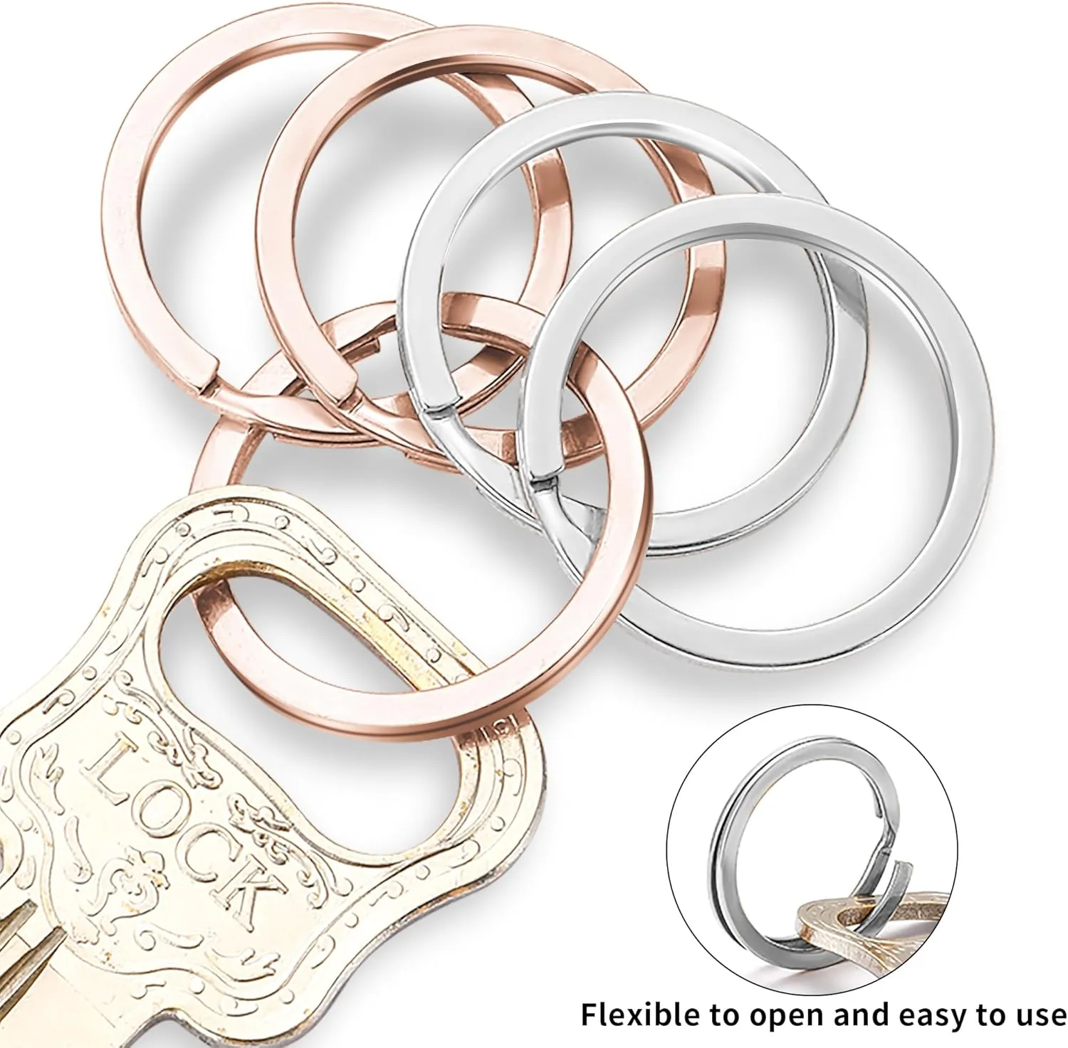 Key Rings, 12 pcs Stainless Steel Key Ring for Keychains, 1inch Flat Split Keychain Ring for Car Keys Dog Ring Tag Lanyards Home School Office DIY, Silver - Rose Gold