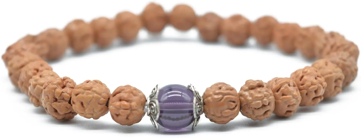 KIKILA Handmade 5 Mukhi Rudraksha Bracelet Beaded Meditation Wrist Tibetan Bracelet Japa Prayer Charm Bracelets