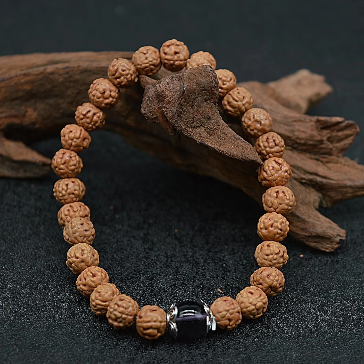 KIKILA Handmade 5 Mukhi Rudraksha Bracelet Beaded Meditation Wrist Tibetan Bracelet Japa Prayer Charm Bracelets
