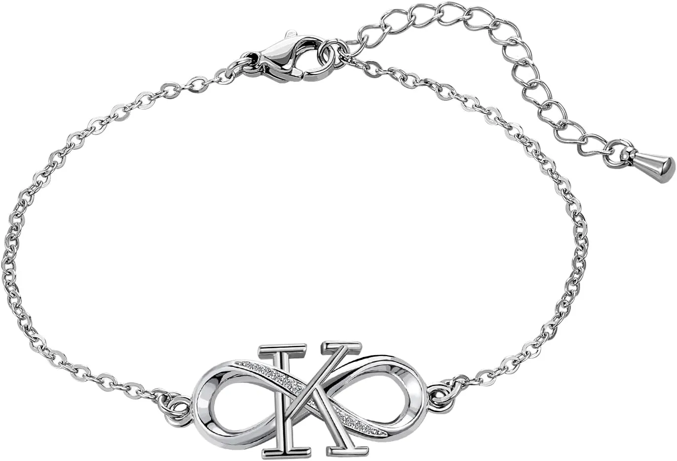 KunBead Infinity Initial A-Z Letter Bracelet Silver Alphabet Love Bracelets Stainless Steel Adjustable Birthday Bracelet for Women