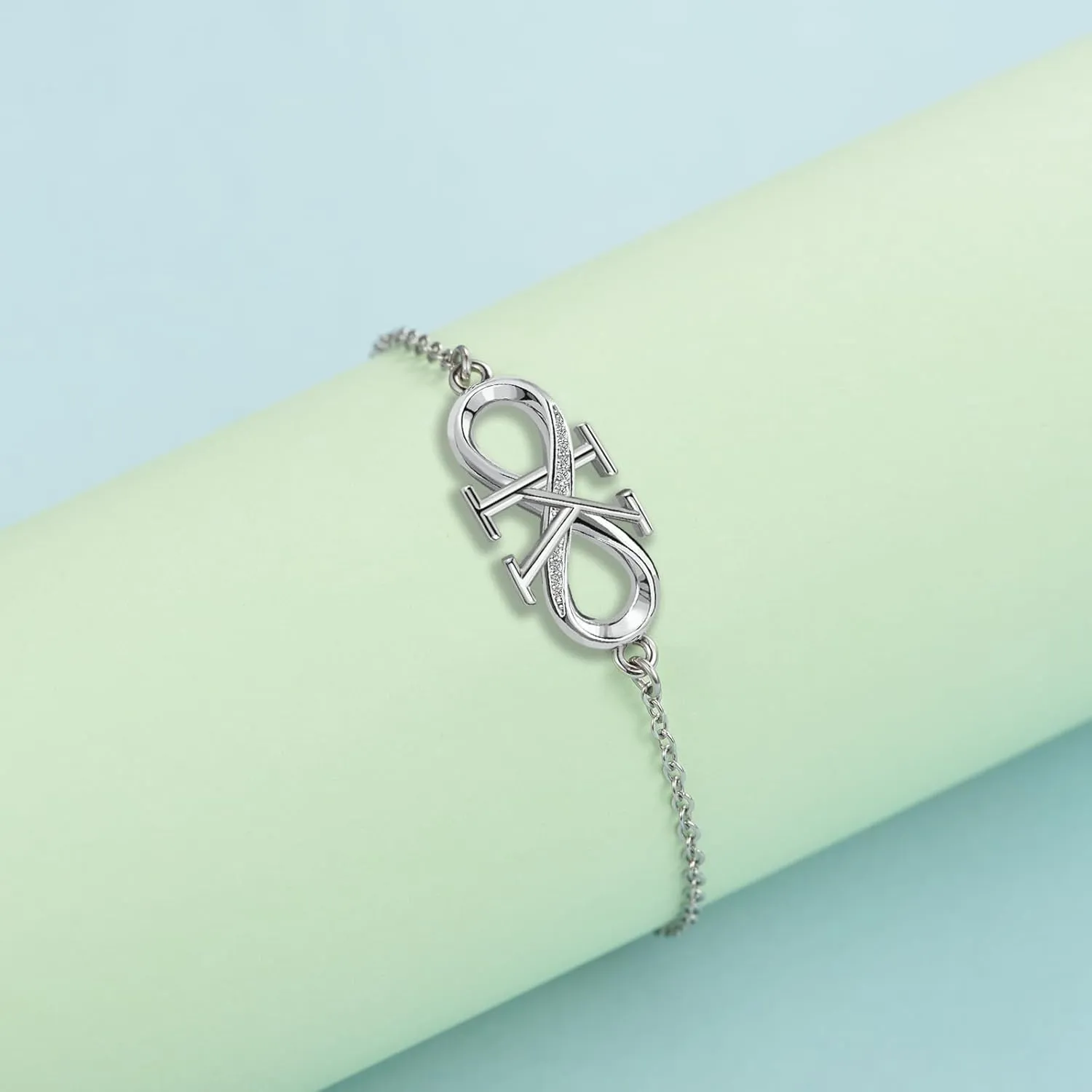 KunBead Infinity Initial A-Z Letter Bracelet Silver Alphabet Love Bracelets Stainless Steel Adjustable Birthday Bracelet for Women