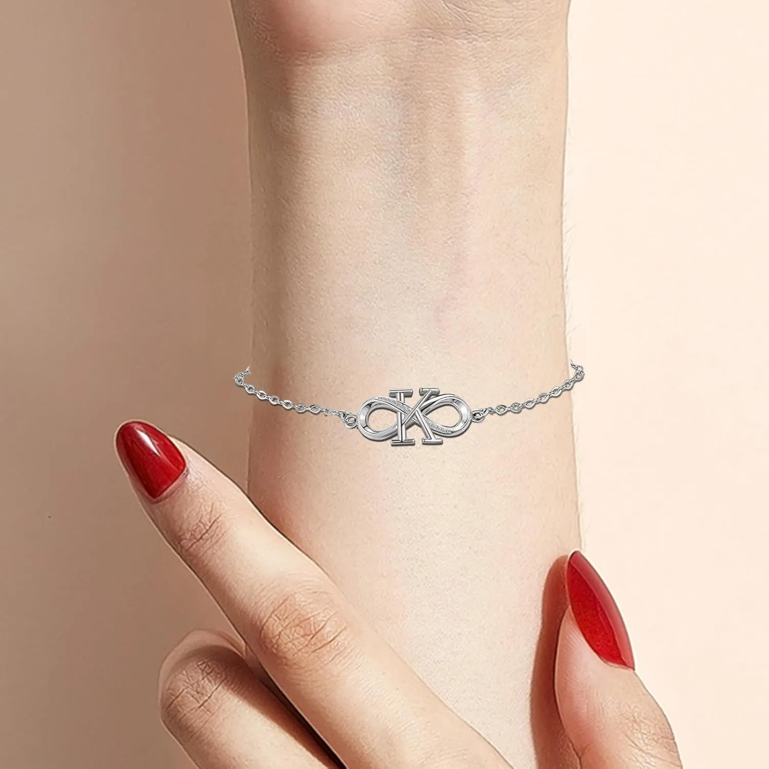 KunBead Infinity Initial A-Z Letter Bracelet Silver Alphabet Love Bracelets Stainless Steel Adjustable Birthday Bracelet for Women