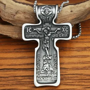 Large Size Vintage Jesus Necklace For Men Punk Stainless Steel Christian Cross Pendant Biker Amulet Jewelry