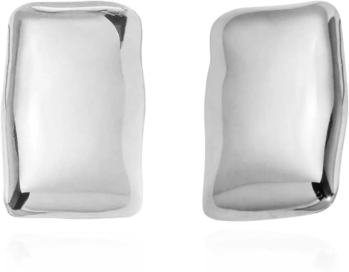Large Thick Rectangle Ear Stud Earrrings for Women,Oversized Chunky Geometric Minimalist Stainless Steel 18K Gold Plated Earrings,Non Tarnish Statement Trending Jewelry(sh silver)
