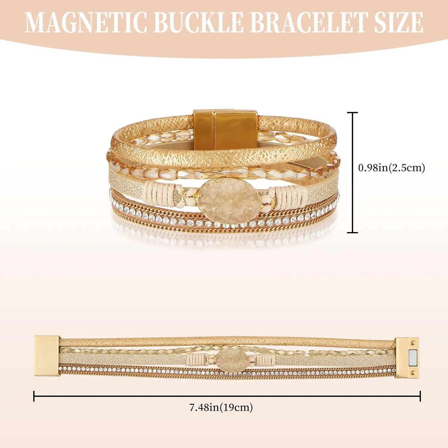 Leather Bracelets for Women Trendy Boho Cuff Bracelet Layered Bangle with Clasp Hand Wrist Jewelry Western