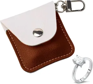 Leather Ring Holder Keychain for Gym, Portable Jewelry Travel Ring Keeper Case for Wedding ring and Necklaces