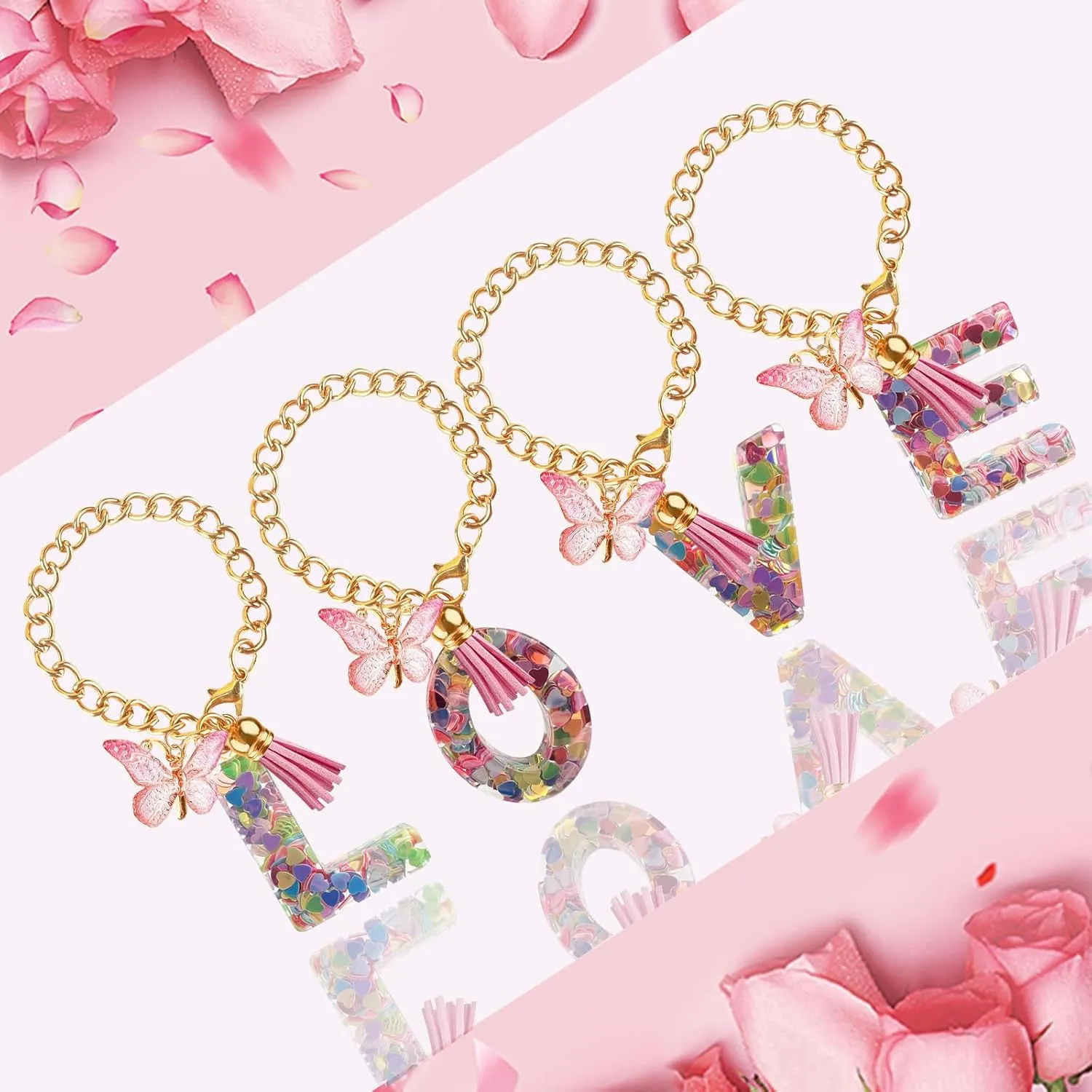 Letter Charm Accessories for Stanley Cup with Handle, Cute Initial Letter U Keychain Handle Charm with Butterfly for Stanley Tumbler for Women Girls